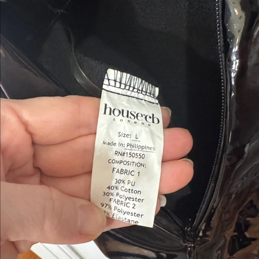 HOUSE OF CB LONDON HARMONY HIGH WAISTED PATRNT VINYL PANTS LARGE - Picture 13 of 16